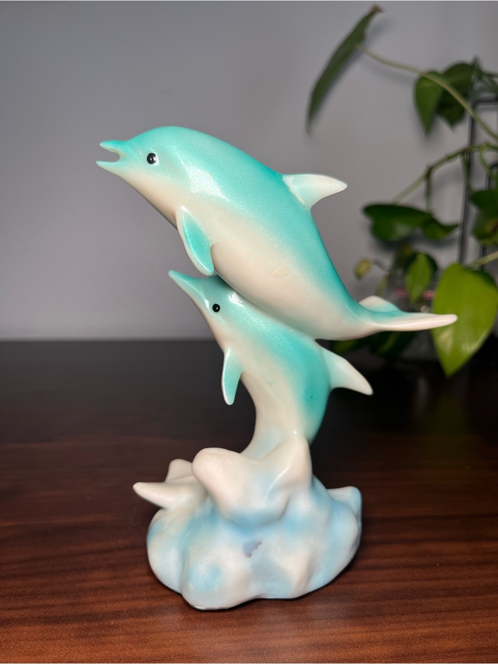 Vintage Glazed Ceramic Dolphin Figurine: Coastal Home Decor Dauphins 1980 - Picture 7 of 14